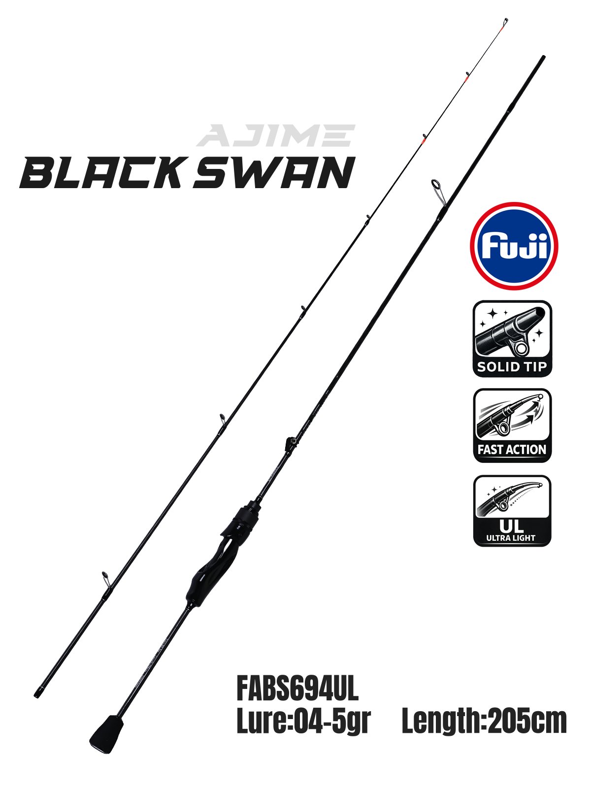 fujin-ajime-black-swan-205cm-04-5gr-aj-b86-48 Fujin Ajime Black Swan 190cm 03-4gr Aji LRF Kamışı - Görsel 1