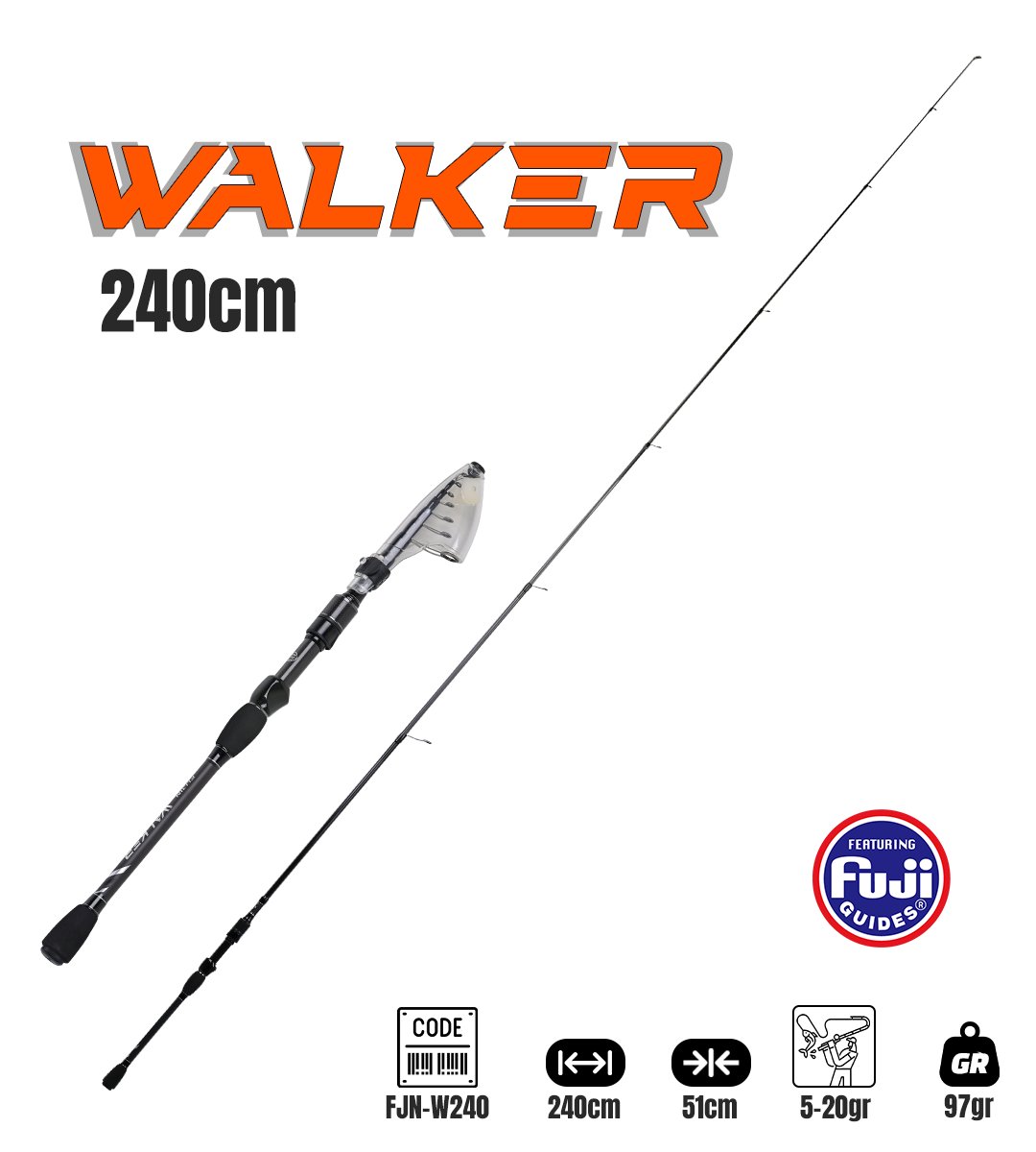 fujin-walker-240cm-5-20gr-teleskopik-s-ac-da3 Fujin Walker 240cm 5-20gr Teleskopik Spin Kamışı - Görsel 1